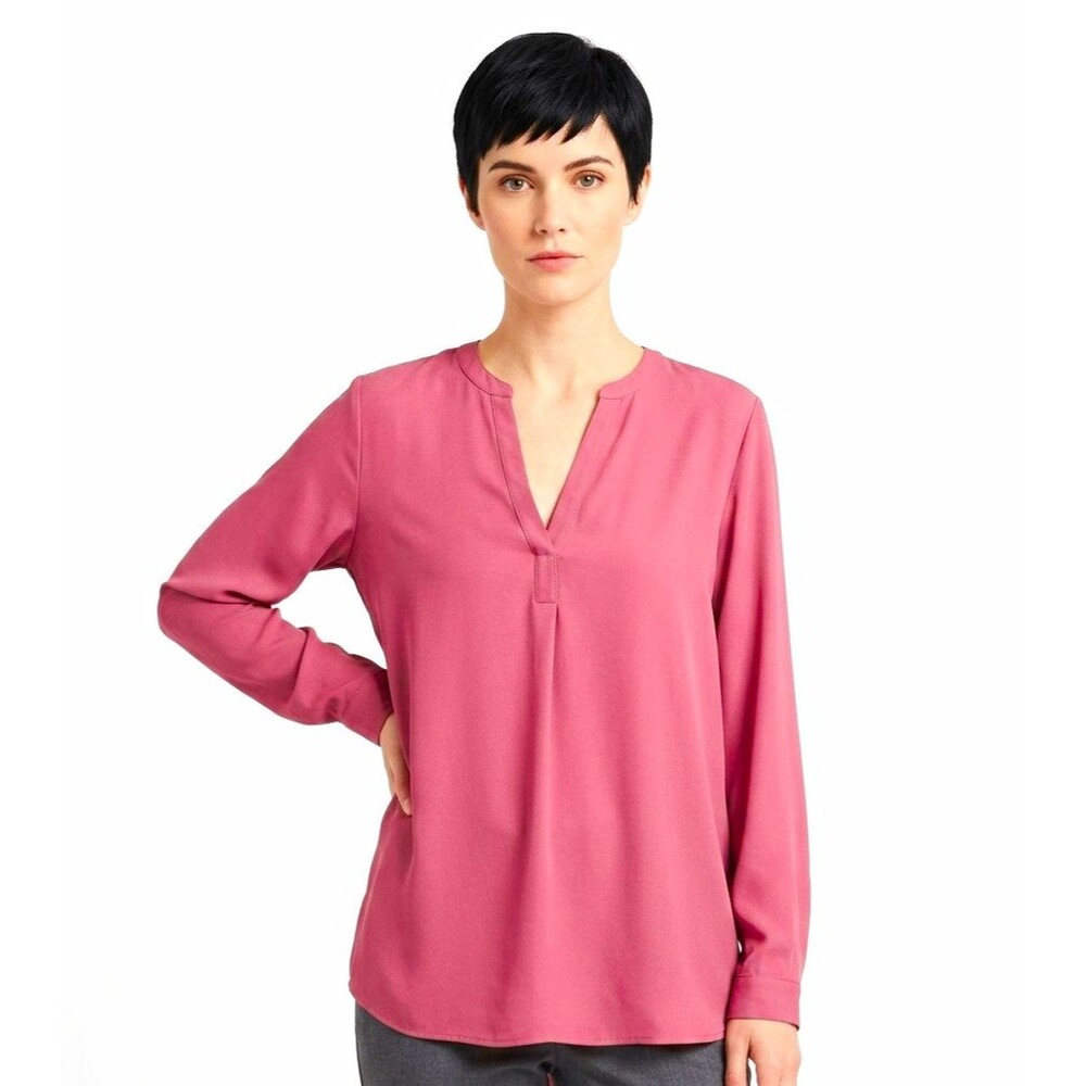 Torrid Womens Blouse 2X Plus Pink Solid V-Neck Pullover Tunic Pleated LS